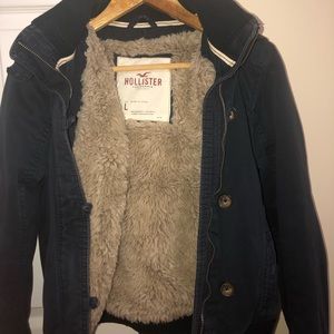 Hollister Navy Blue Fur Jacket